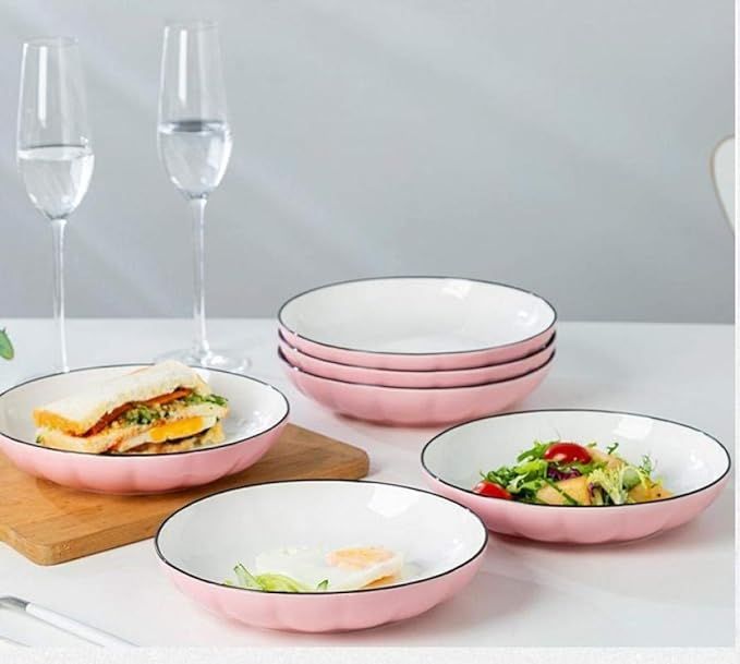 8'' Large Pasta Bowls, Set of 4 PCS Salad Bowls, Large Ceramic Bowls Set, Wide and Shallow Plates... | Amazon (US)