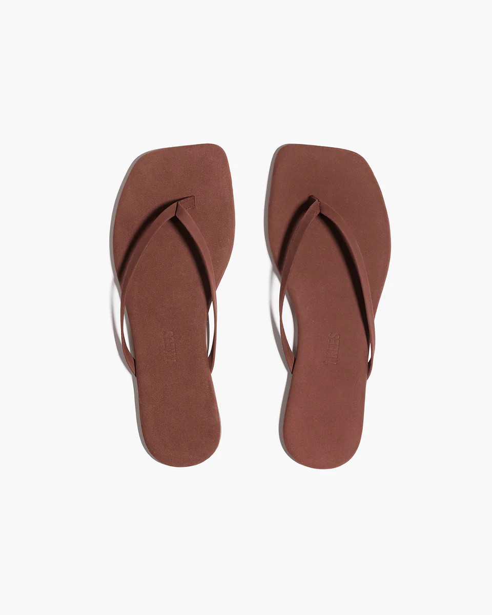 TKEES Square Toe Lily Suede Flip Flops in Bourbon | TKEES