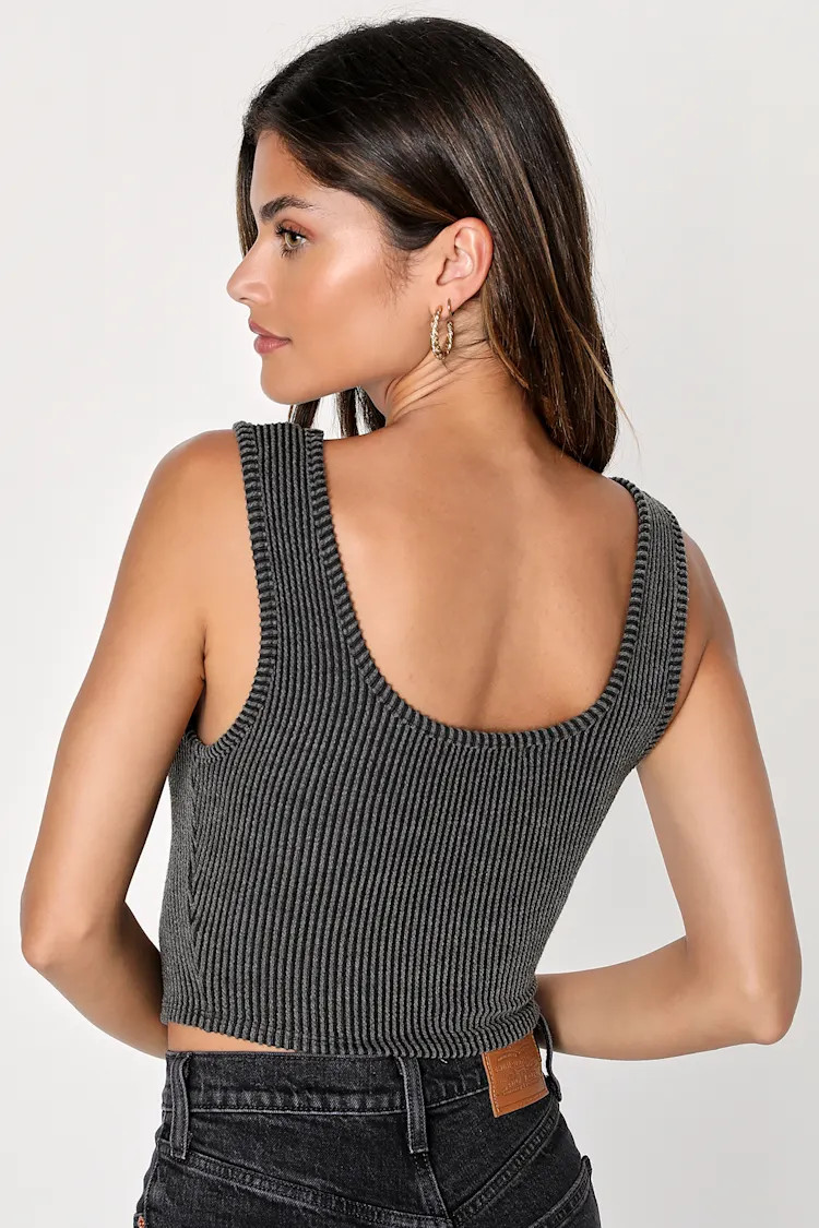 Flirty Status Charcoal Ribbed Cropped Corset Tank Top | Lulus