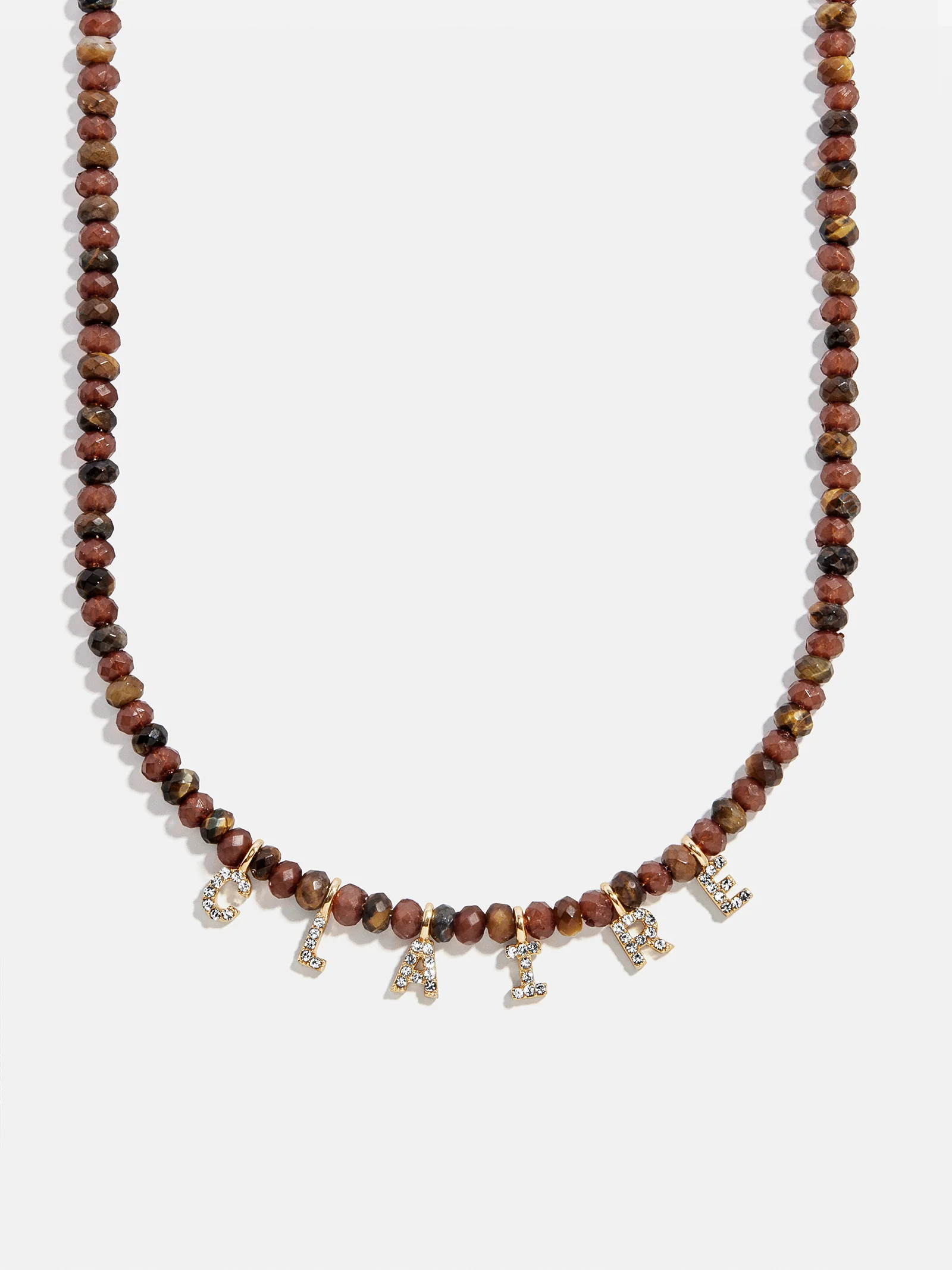 Mini Semi-Precious Pavé Custom Necklace - Tiger's Eye | BaubleBar