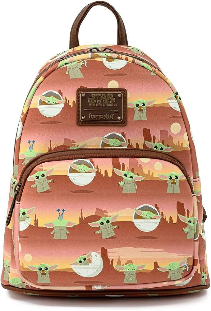 Loungefly Star Wars Baby Yoda Brown AOP Womens Double Strap Shoulder Bag Purse | Amazon (US)