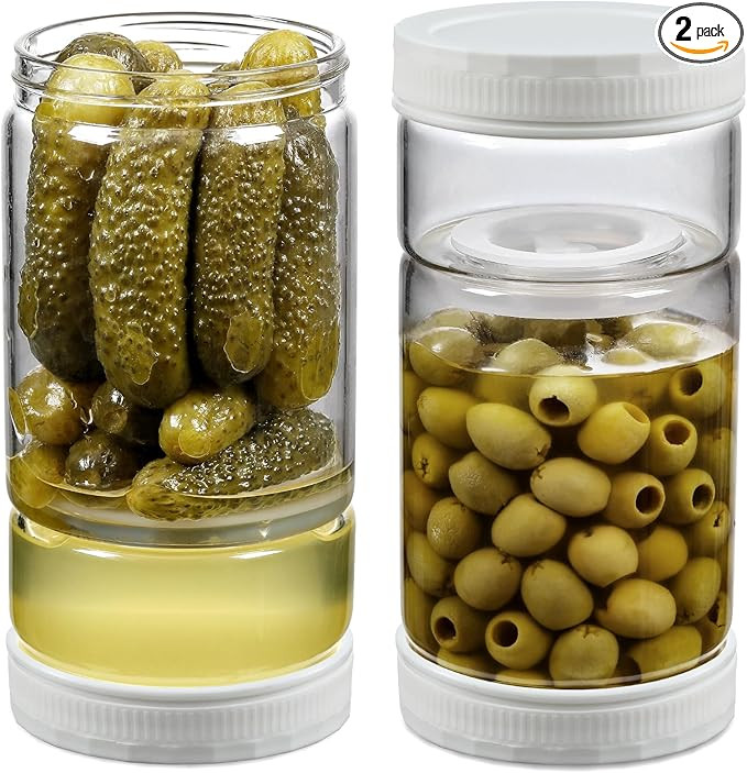 LANDNEOO 2 Pack 36oz Glass Pickle Jar with Strainer Flip, Airtight Olive or Kimchi Hourglass Cont... | Amazon (US)