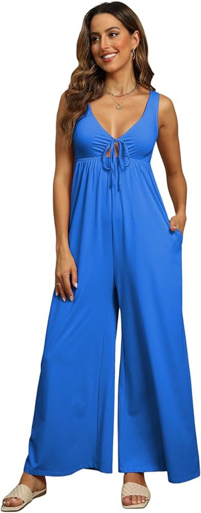 Women's Casual Loose Jumpsuits One Piece Sleeveless Wide Leg Long Pant Rompers With Pockets | Amazon (US)