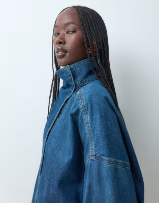 ASOS DESIGN oversized denim bomber jacket in mid wash blue - part of a set | ASOS (Global)