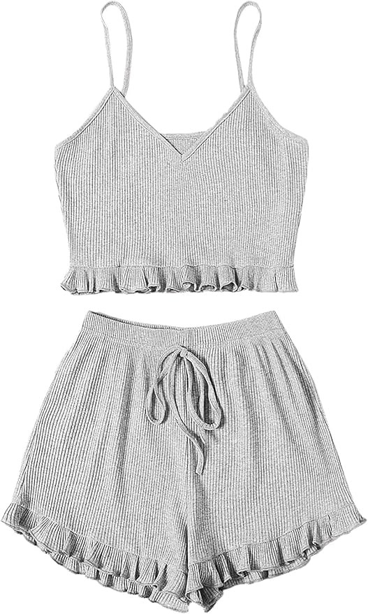 Avanova Women's Pajama Set Ruffle Trim Cami Top and Shorts 2 Piece Sleepwear Set | Amazon (US)