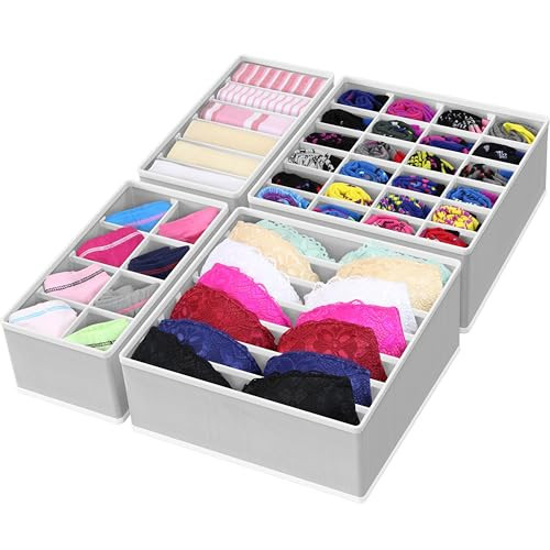 Simple Houseware 4-Pack Drawer Organizer Set - Closet Dividers for Underwear, Socks, Bras, Scarves, Ties - Foldable Non-Woven Storage Boxes, Gray | Amazon (US)