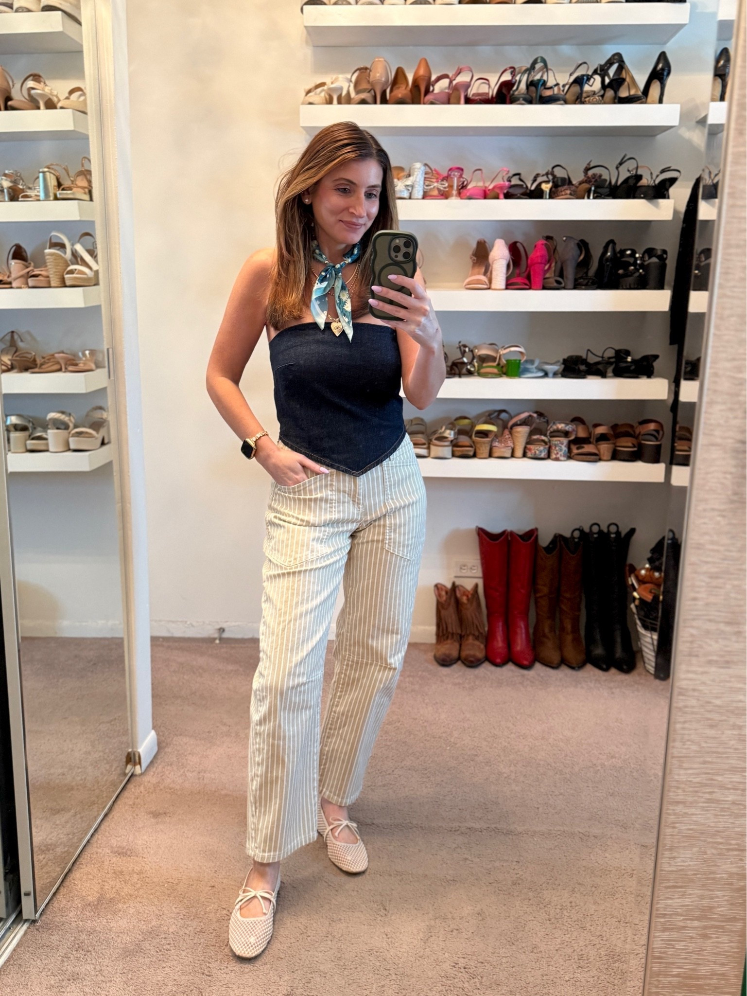 Easy summer outfit idea, summer to fall transition outfit, pearl mesh ballet flats, scarf layered necklace

#LTKootd #LTKSaleAlert #LTKSeasonal
