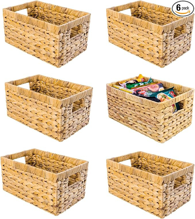 Set of 6 Wicker Storage Basket, Water Hyacinth Storage Baskets, Wicker Storage Baskets for Shelve... | Amazon (US)