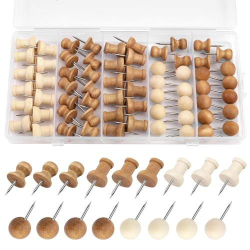 Push Pins, Thumb Tacks, Decorative Push Pins for Cork Board Wooden Thumb Tacks for Wall Hangings, Bulletin Boards, Maps, Photos, and Home Office Craft Projects with Storage Box (Coffee, White) | Amazon (US)