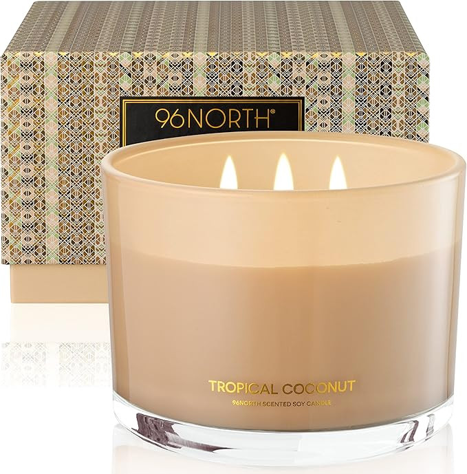 96NORTH Luxury Coconut Soy Candle | Large 3 Wick Jar Candle | Up to 50 Hours Burning Time | Tropi... | Amazon (US)