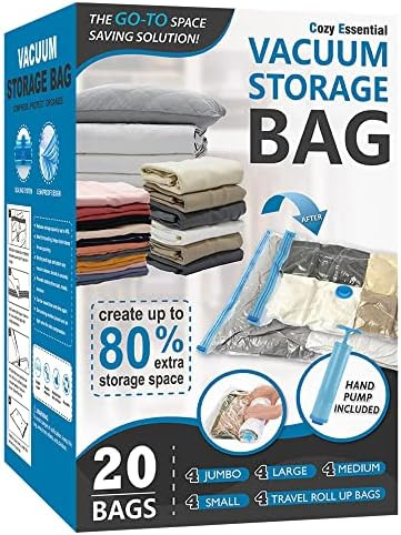 20 Pack Vacuum Storage Bags, Space Saver Bags (4 Jumbo/4 Large/4 Medium/4 Small/4 Roll) Compressi... | Amazon (US)