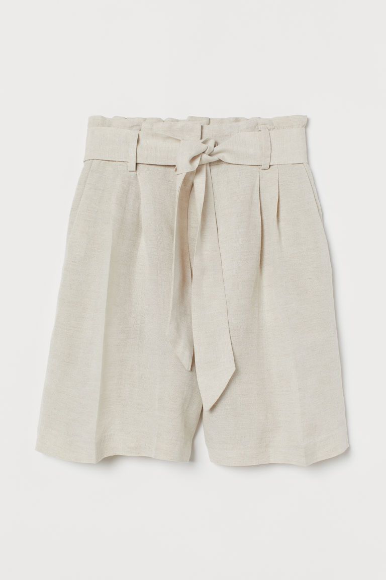 H & M - Tie-belt Shorts - Beige | H&M (US + CA)