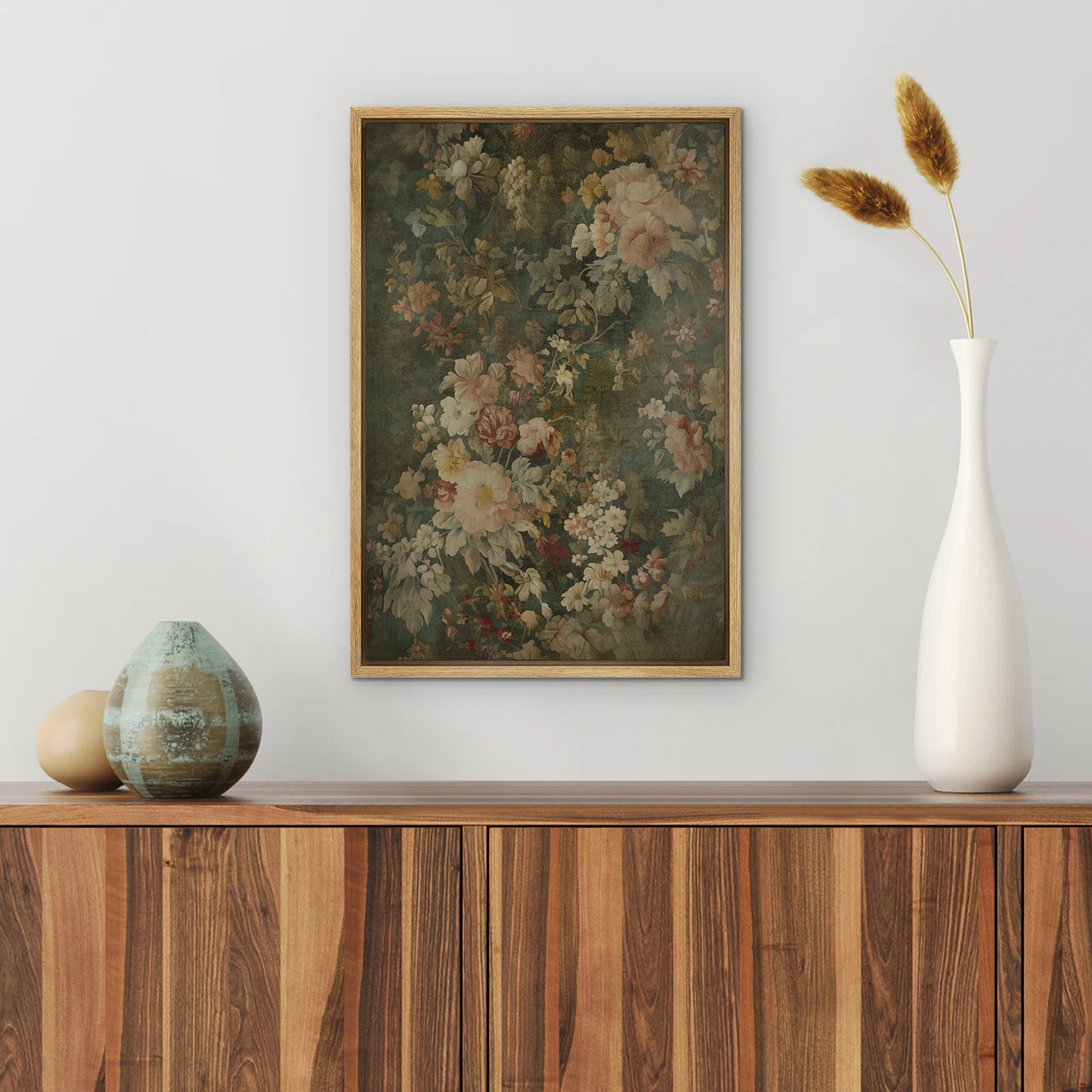 wall26 Moody Green Vintage Vaiety Flowers Rustic Framed Bedroom Wall Decorations Canvas Print | W... | Wayfair North America
