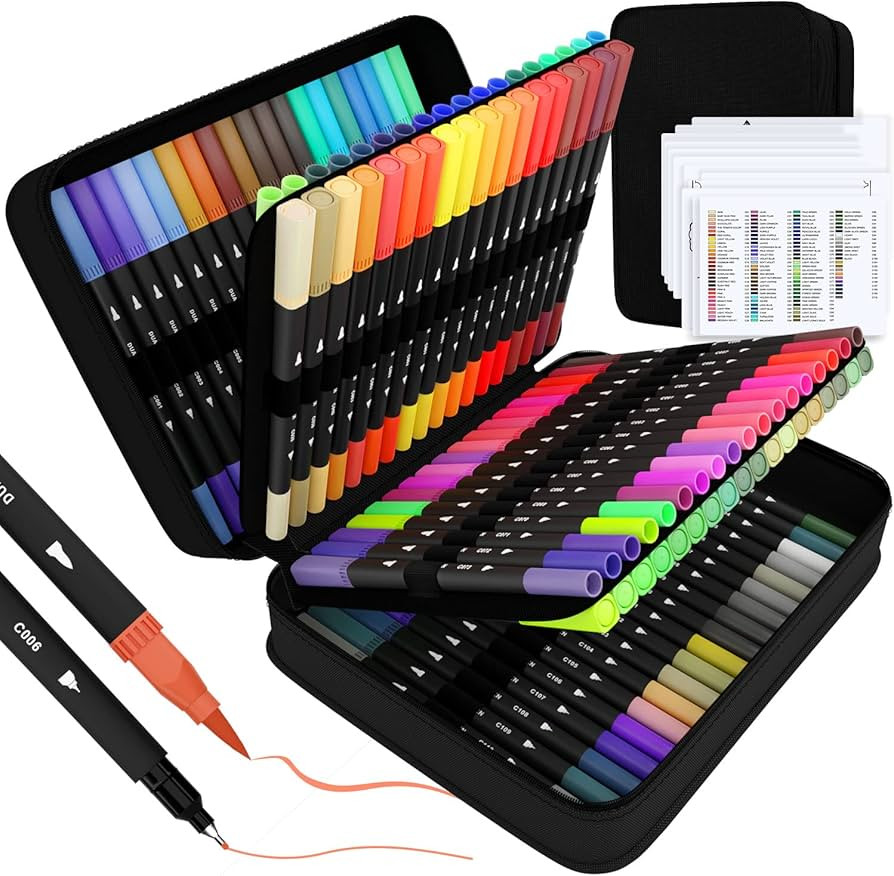 Art Supplier Dual Brush Markers Pens, 110 Artist Coloring Marker Set, Fineliner & Brush Tip Pen w... | Amazon (US)