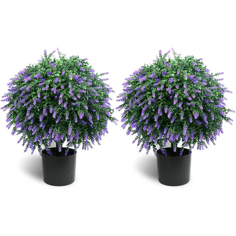 21.6” Tall Artificial Topiary Ball Tree Set of 2 Pack Potted Bushes UV Resistant Potted Plants ... | Wayfair North America
