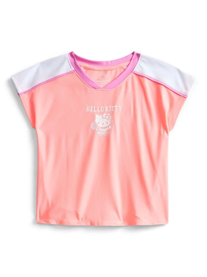Hello Kitty Girls Active V-Neck Graphic Jersey with Short Sleeves, Sizes 4-12 | Walmart (US)