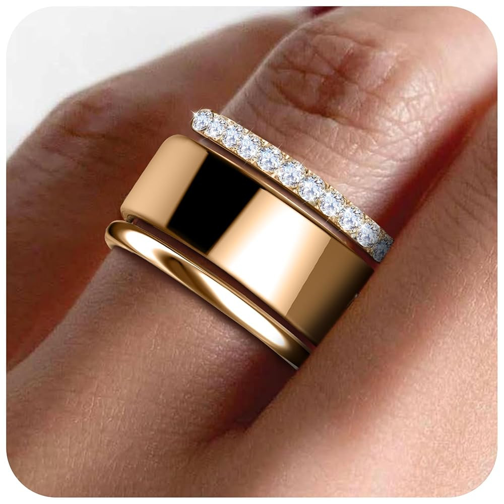 2 Pack 14K Gold Plated Stackable Rings Compatible with Oura Ring Gen 3/4, Cubic Zirconia Simulate... | Amazon (US)