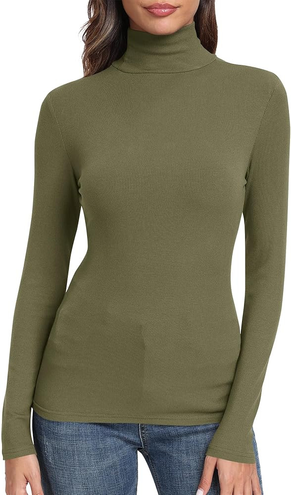 GEMBERA Womens Long Sleeve Turtle Neck Basic Slim Fitted Ribbed Knit Tops Thermal Shirts | Amazon (US)