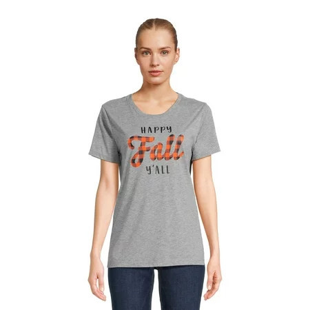 PositiviTees Women s Fall Graphic T-Shirt  Seasonal Short Sleeve Tee Fall Y all  Sizes S-3XL | Walmart (US)