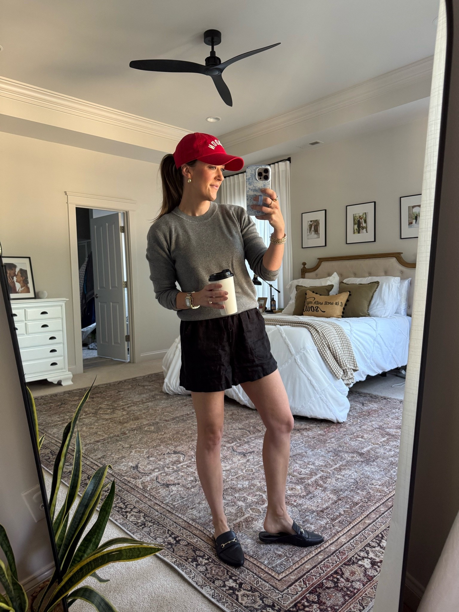 Reporting for mom duty ☕🖤 A comfy sweater, easy shorts, and a baseball cap to keep it simple but pulled together. Perfect for coffee runs, errands, or just chasing the kids around.

#LTKmomlife #LTKgrwm #LTKootd