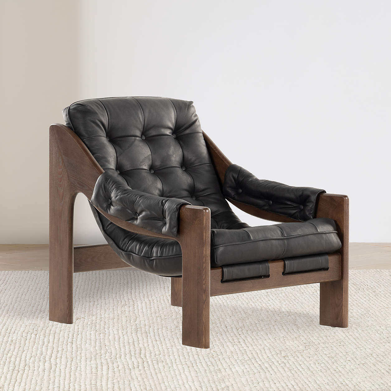 Halston Tufted Black Leather and Wood Accent Chair + Reviews | Crate & Barrel | Crate & Barrel