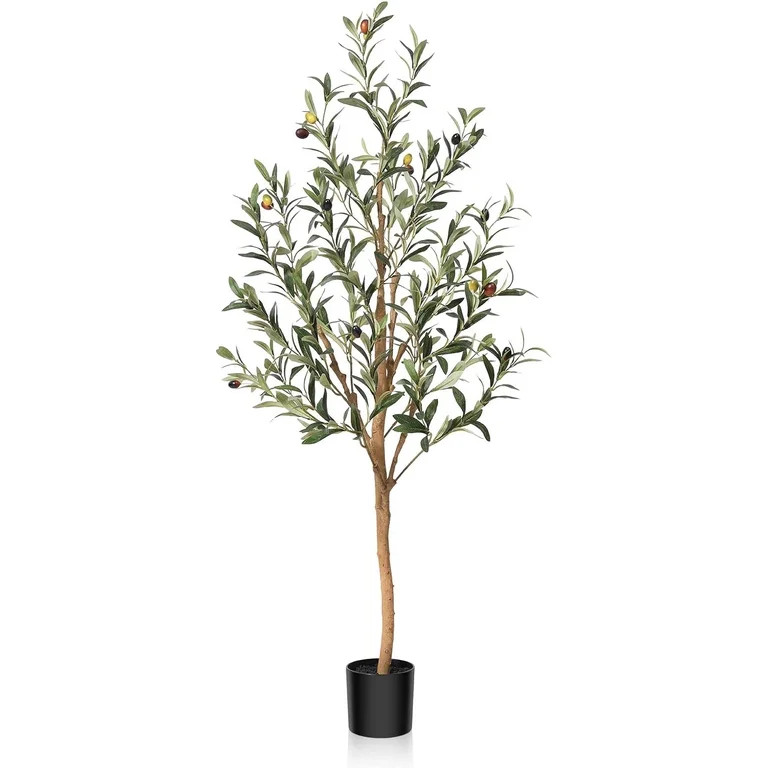 Artificial Olive Tree, 4FT Tall Faux Silk Plant with Natural Wood Trunk and Lifelike Fruits for H... | Walmart (US)