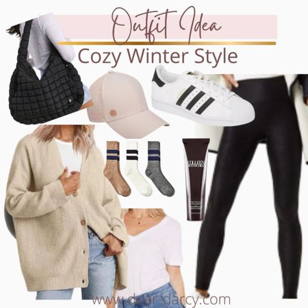 Outfit  idea💡 
Cozy winter style 

Promo code
🚨Fleece lined leggings by Spanx
SAVE 10% off all Spanx with my CODE: DEARDARCYXSPANX
Great free shipping and returns too

Addis tennis shoes 

Over sized knit sweater 

Vneck perfect white tee 

3 pack of great socks on trend with stripes, so soft Best Seller

Baseball cap under $25

Free people puff/oversize bag best seller 

🚨Best selling hand cream by Colleen Rothschild  save 20% code DARCY


#LTKstyletip #LTKGiftGuide #LTKshoecrush