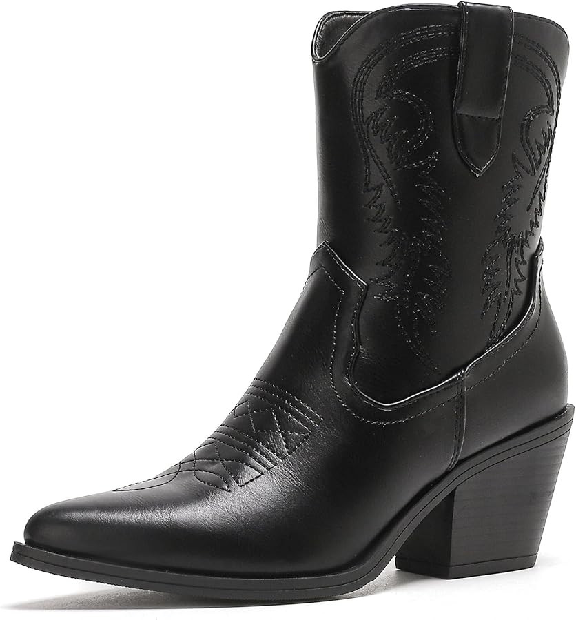 Putu Cowboy Ankle Boots for Women, Western Booties with Pointed Toe & Embroidery, Stylish Short B... | Amazon (US)