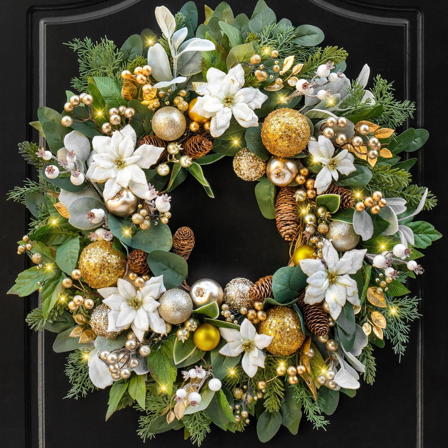 Christmas Wreaths for Front Door with Lights 24 Inch Prelit Christmas Wreath, Christmas Door Wrea... | Amazon (US)