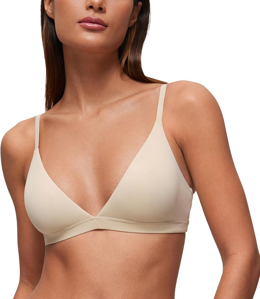 CRZ YOGA Softhold Double Lined Triangle Bralette - Womens Adjustable Straps Wireless Cami Plunge ... | Amazon (US)
