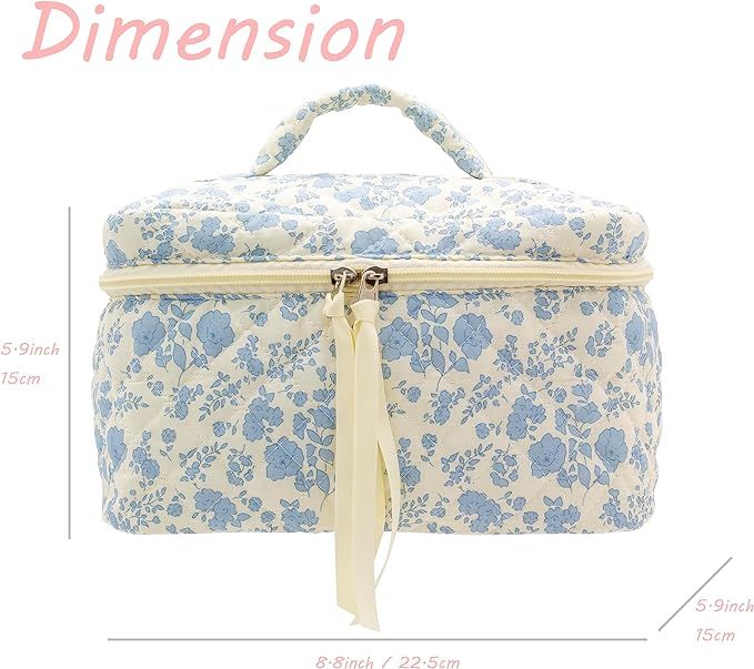 PAZIMIIK Cotton Makeup Bag for Women Large Quilted Travel Cosmetic Case Girls' Make Up Organizer,... | Amazon (US)