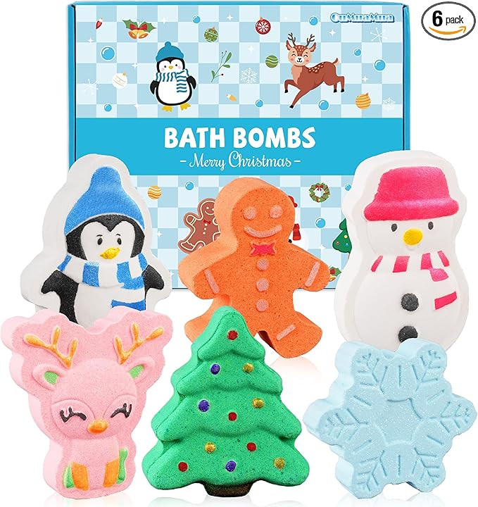 6 Pack Christmas Bath Bombs Gifts for Women, Xmas Tree Gingerbread Snowflake Bathbombs Set Bubble... | Amazon (US)