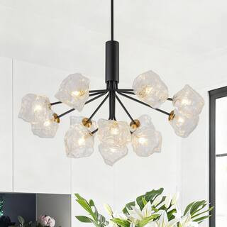 12 Light Mid Century Black Branch Chandelier Modern Sputnik Chandelier for Dining Room with Clear Glass Shade | The Home Depot
