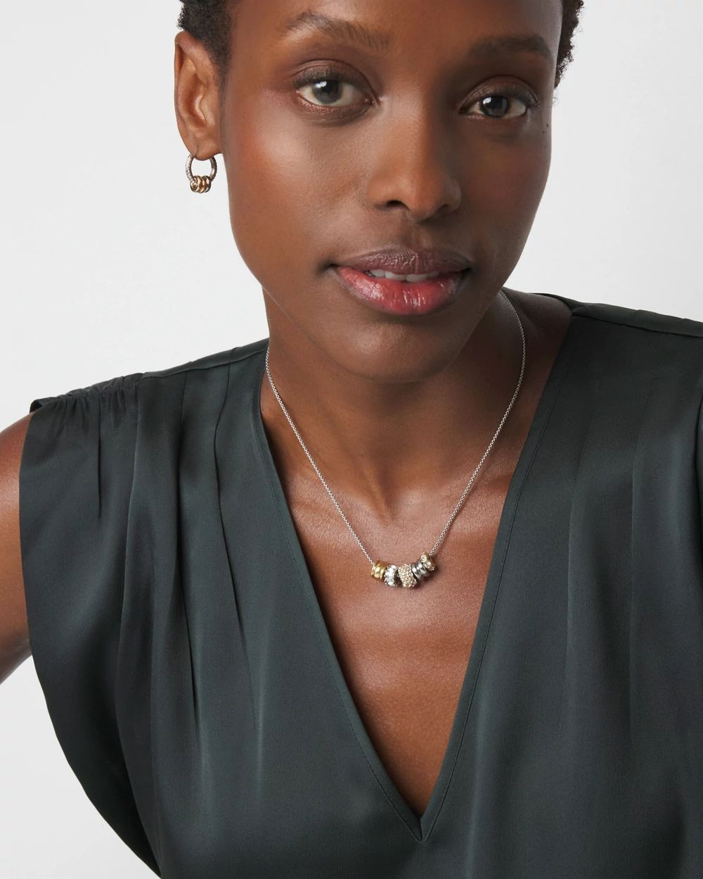 Mixed Metal Crystal Rings Short Necklace | White House Black Market