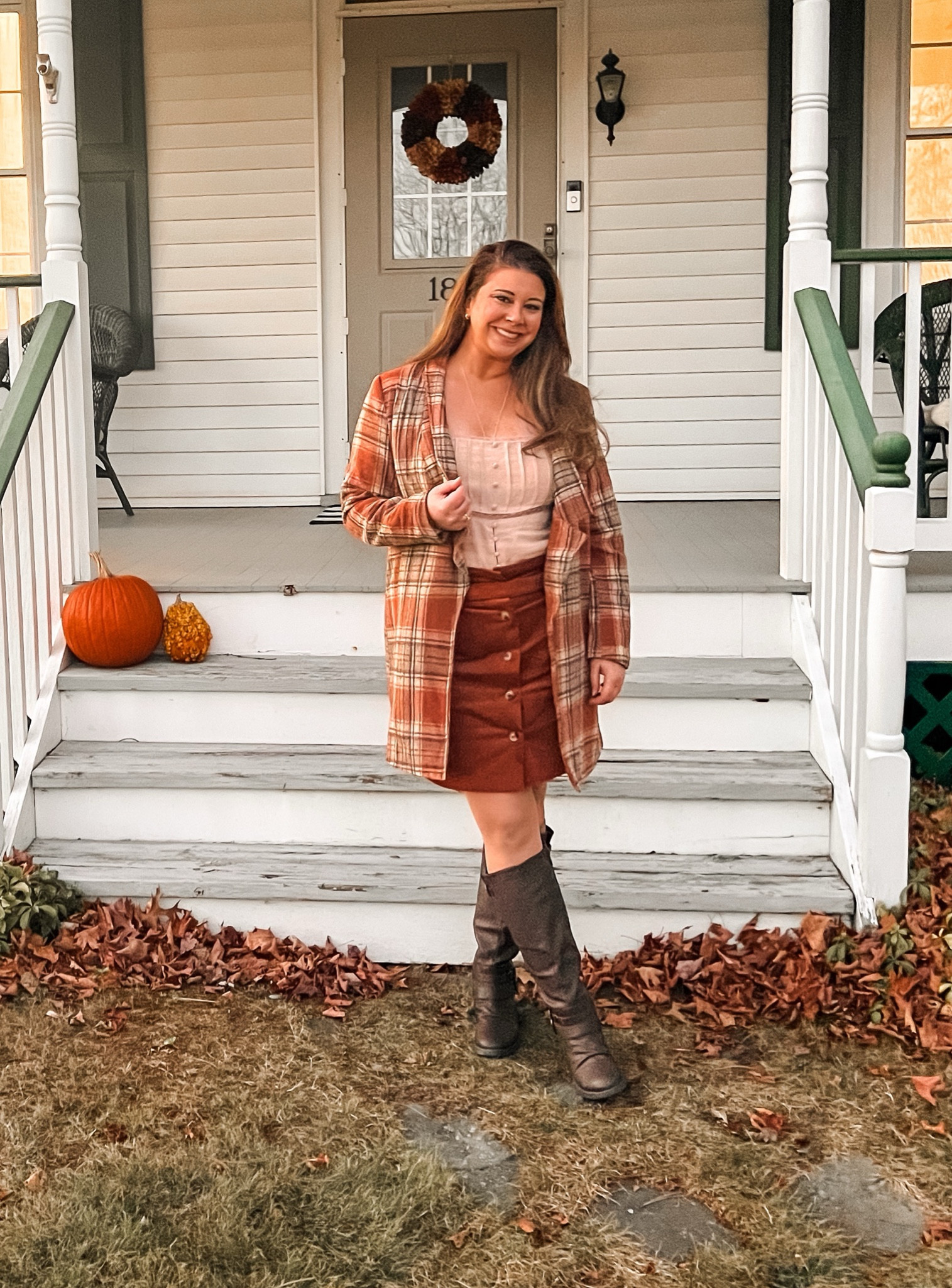 My Fall Thanksgiving inspired outfit! 🤎🍂
Amazon fall fashion 
Fall fashion trends 
Country chic 
Autumnal style 
Rustic charm 
Brown boots 
Plaid jacket blazer 
Fall corduroy skirt 
Knee highs 

#LTKSeasonal #LTKFindsUnder100 #LTKHoliday