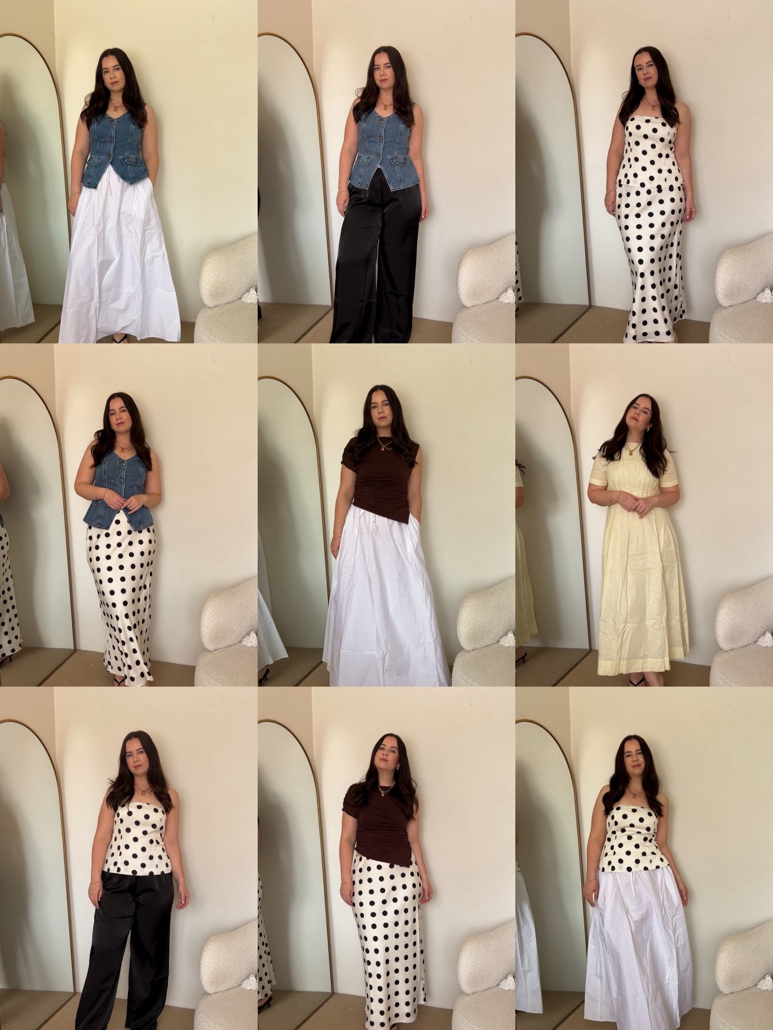 Wearing all Atmos&Here:

Denim vest: size 12
White maxi skirt: size 12
Black satin pants: size 14
Polka dot top: size 12
Polka dot skirt: size 14
Lemon yellow maxi dress: size 12
Chocolate brown top: size 14

#LTKaustralia #LTKmidsize #LTKspring