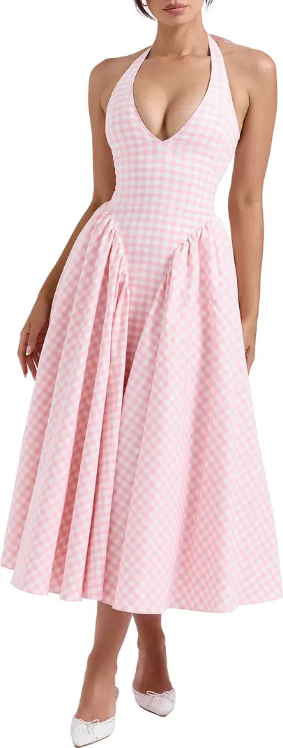 HOUSE OF CB Marilyn Gingham Halter Midi Sundress | Nordstrom | Nordstrom