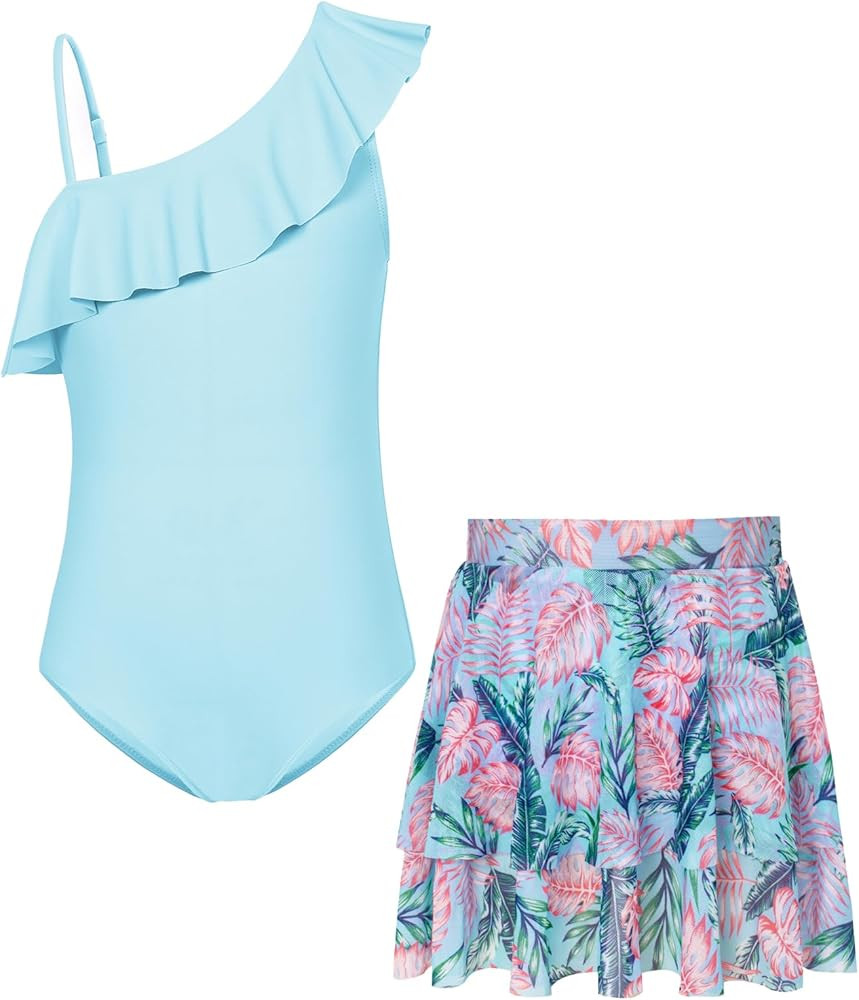 GRACE KARIN Girls One Piece Swimsuits with Mesh Skirt Bathing Suit Swimwear 6-12Y | Amazon (US)