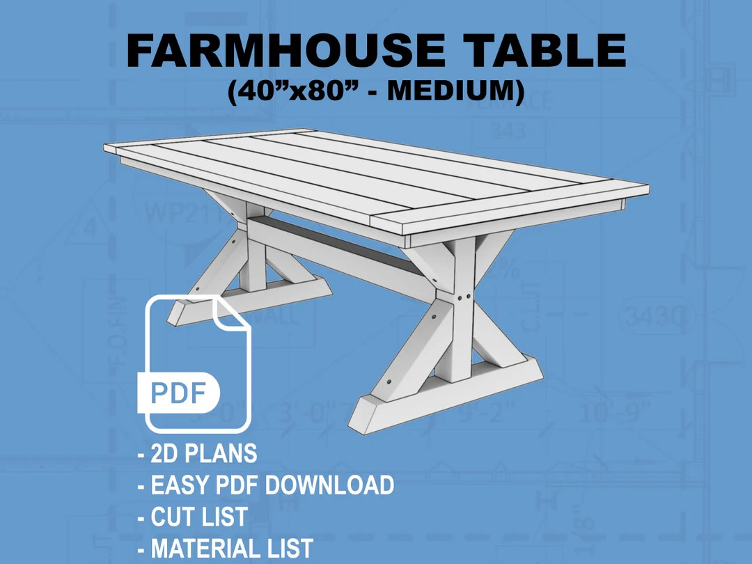 Farmhouse Table Plans MEDIUM Size: 40x80 - Etsy | Etsy (US)