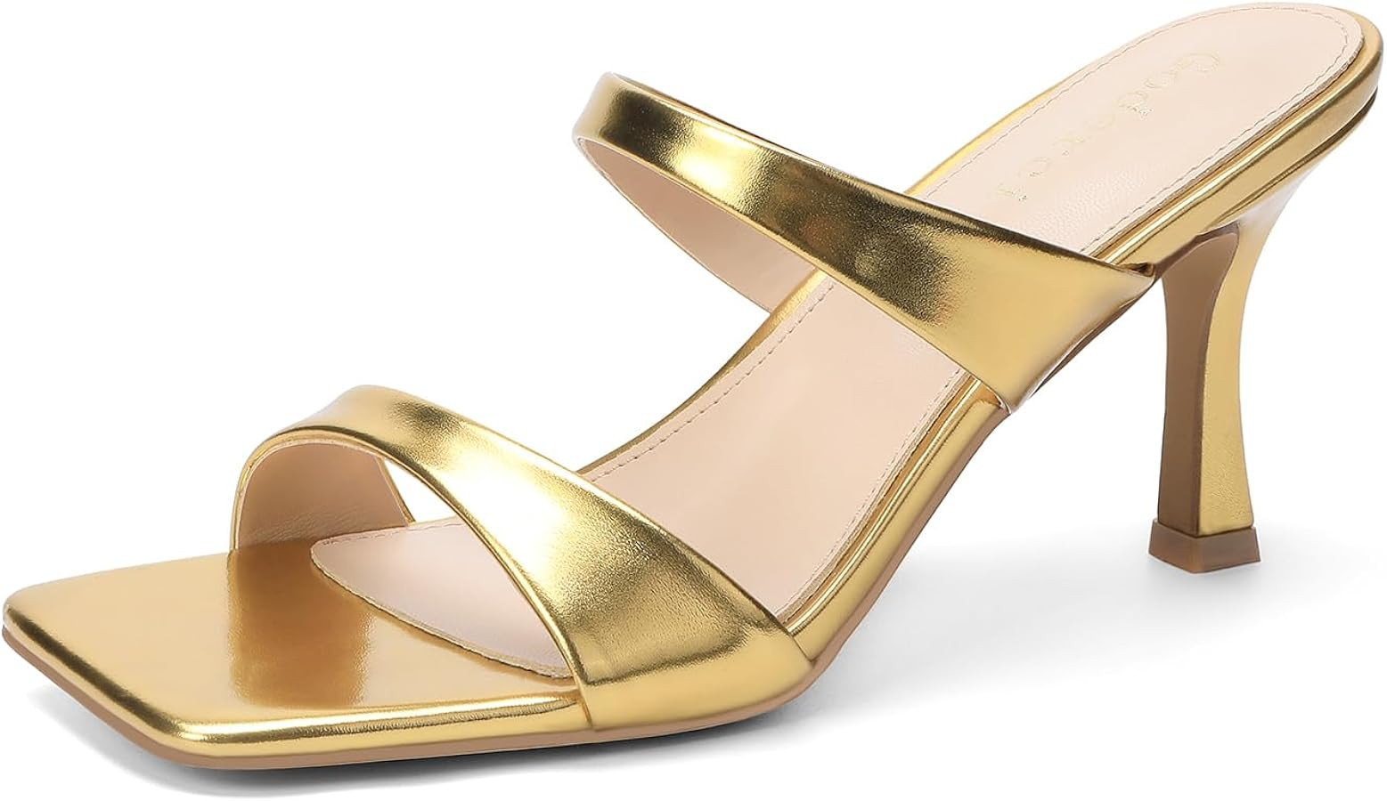 Kitten Heels for Women Two Strap Square Open Toe Mules Heels Slip On Mid Heeled Sandals | Amazon (US)