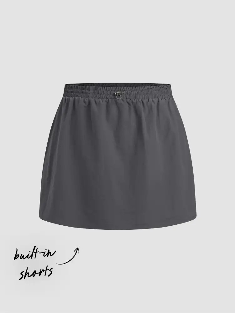 MID RISE DRAWSTRING SOLID ACTIVE SKORT | Cider