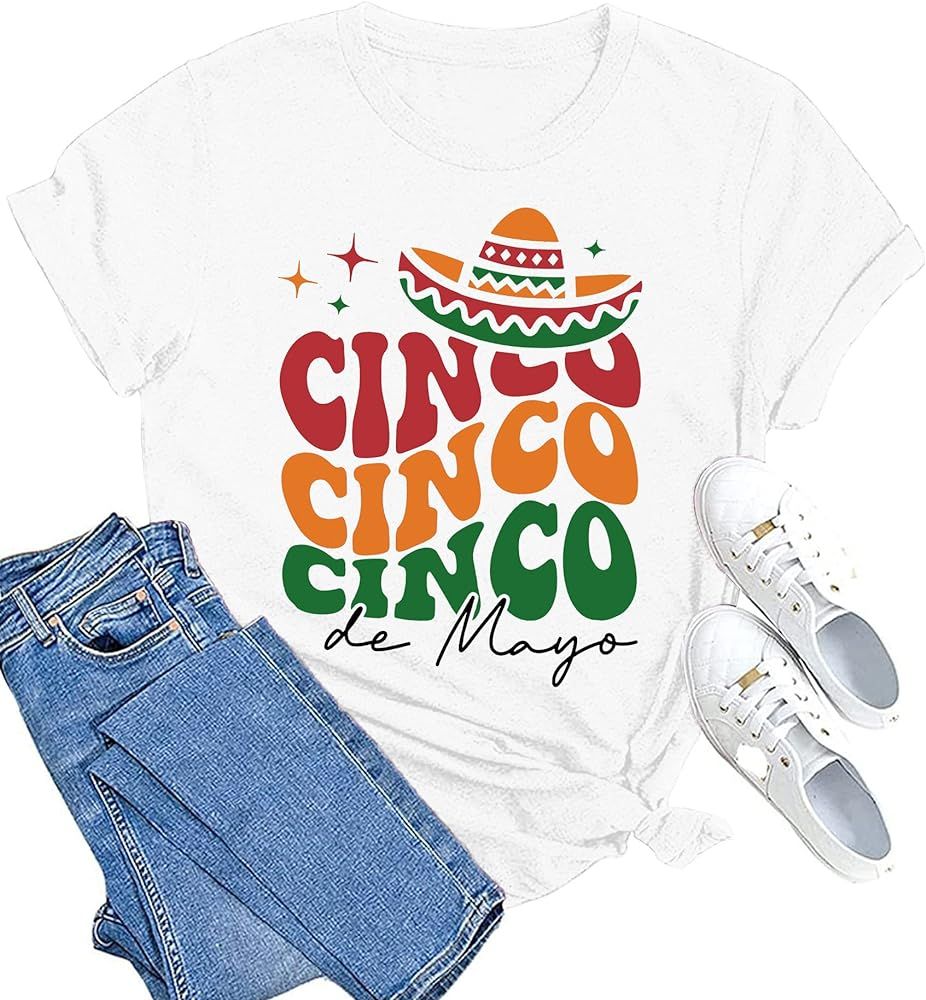 MAIHUN Cinco De Mayo Shirts for Women Sombrero Tshirt Summer Mexican Fiesta Vacation Tee Tops | Amazon (US)