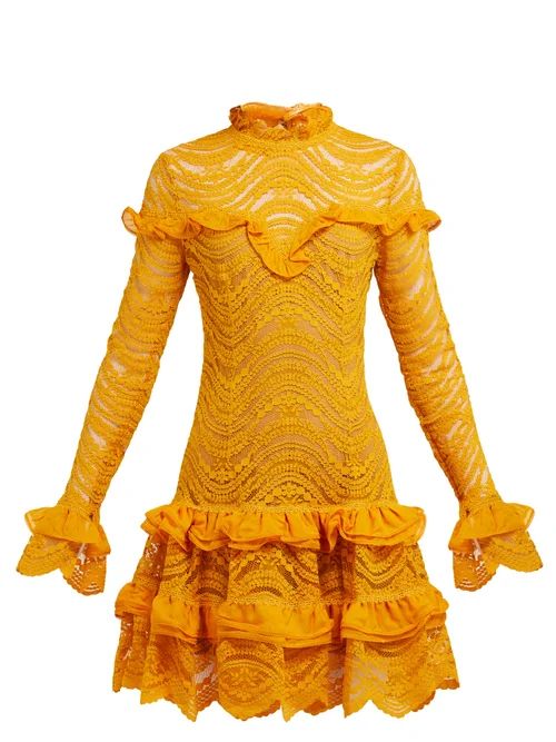 Jonathan Simkhai - Ruffled Floral-lace Mini Dress - Womens - Yellow | Matches (US)