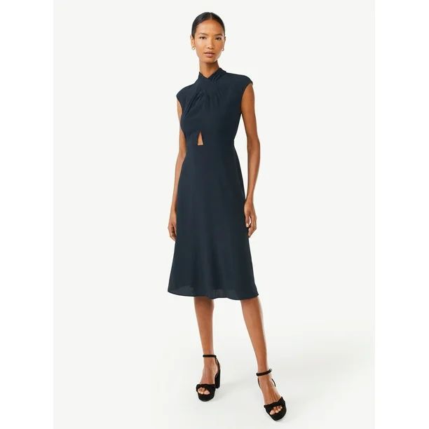 Scoop Women's Twist Neck Midi Dress - Walmart.com | Walmart (US)