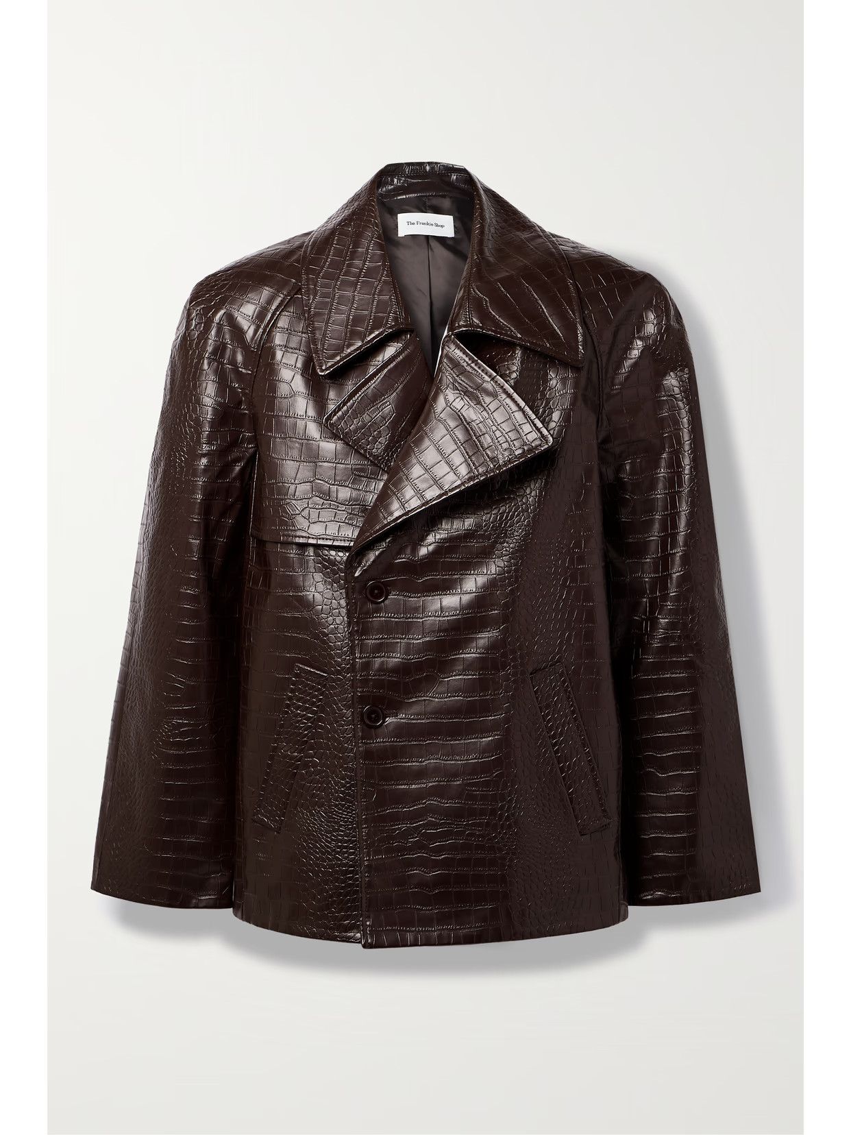 The Frankie Shop - Jackie Oversized Croc-effect Faux Leather Coat - Brown | NET-A-PORTER (US)