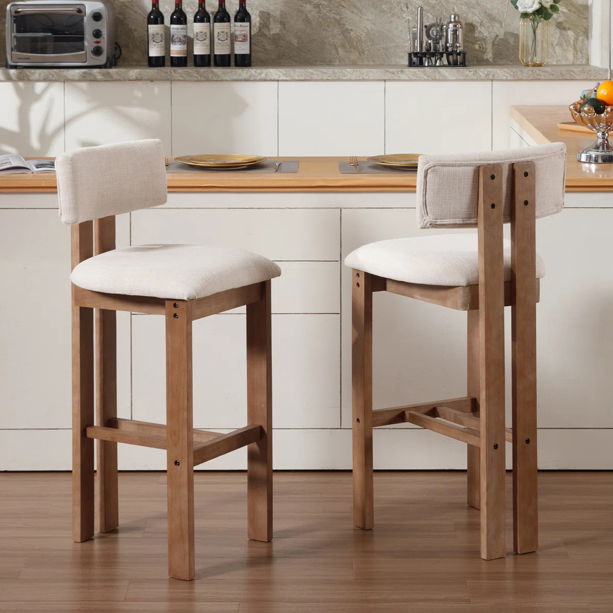 Francile Upholstered Stool with Solid Wood Frame (Set of 2) | Wayfair North America