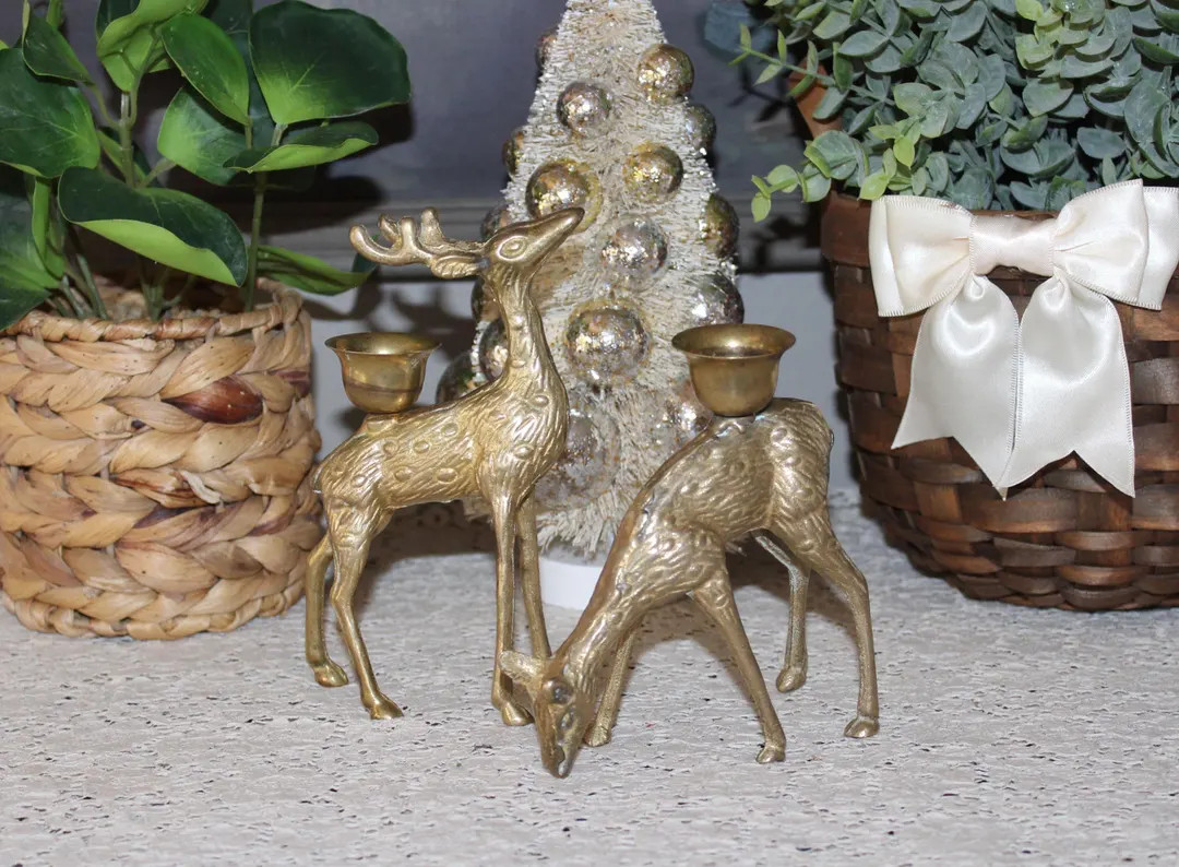 Pair of Two Brass Deer Candle Holder Set - Etsy | Etsy (US)