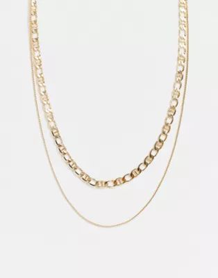 Pieces double mixed chain necklace in gold | ASOS (Global)