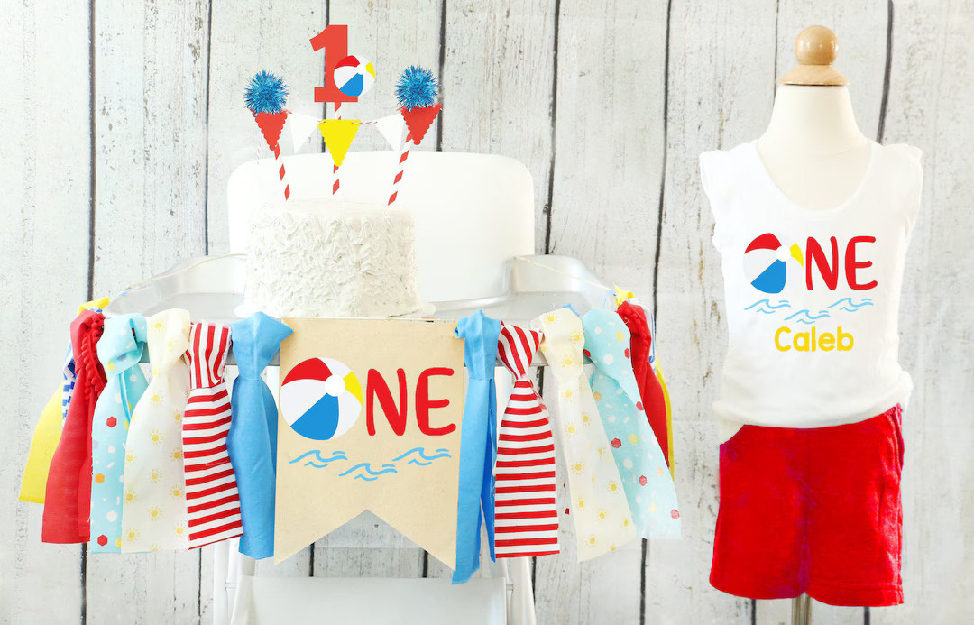 Beach Ball High Chair Banner & Birthday Outfit Beach Party 1st Birthday Pool Party Highchair Bann... | Etsy (US)