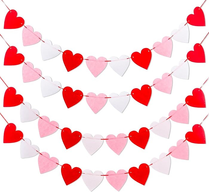 Valentines Day Decorations - Felt Heart Garland Banner - 40 Pcs Valentines Decor Red Pink White V... | Amazon (US)